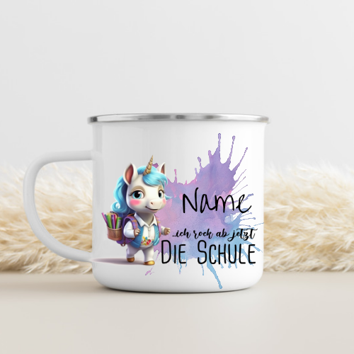 Emaille Tasse - für Schulanfänger