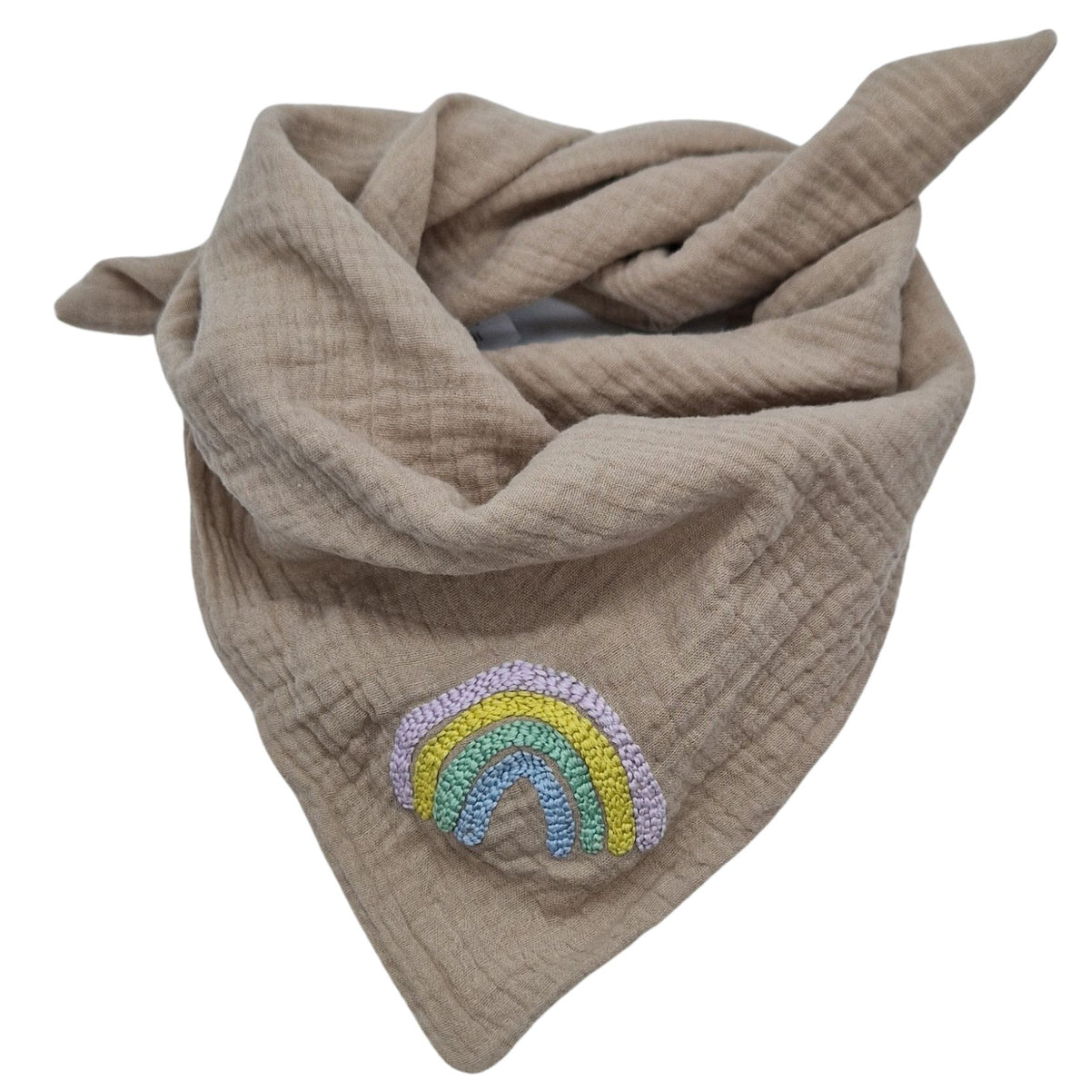 Dreieckstuch beige, bestickt, Regenbogen