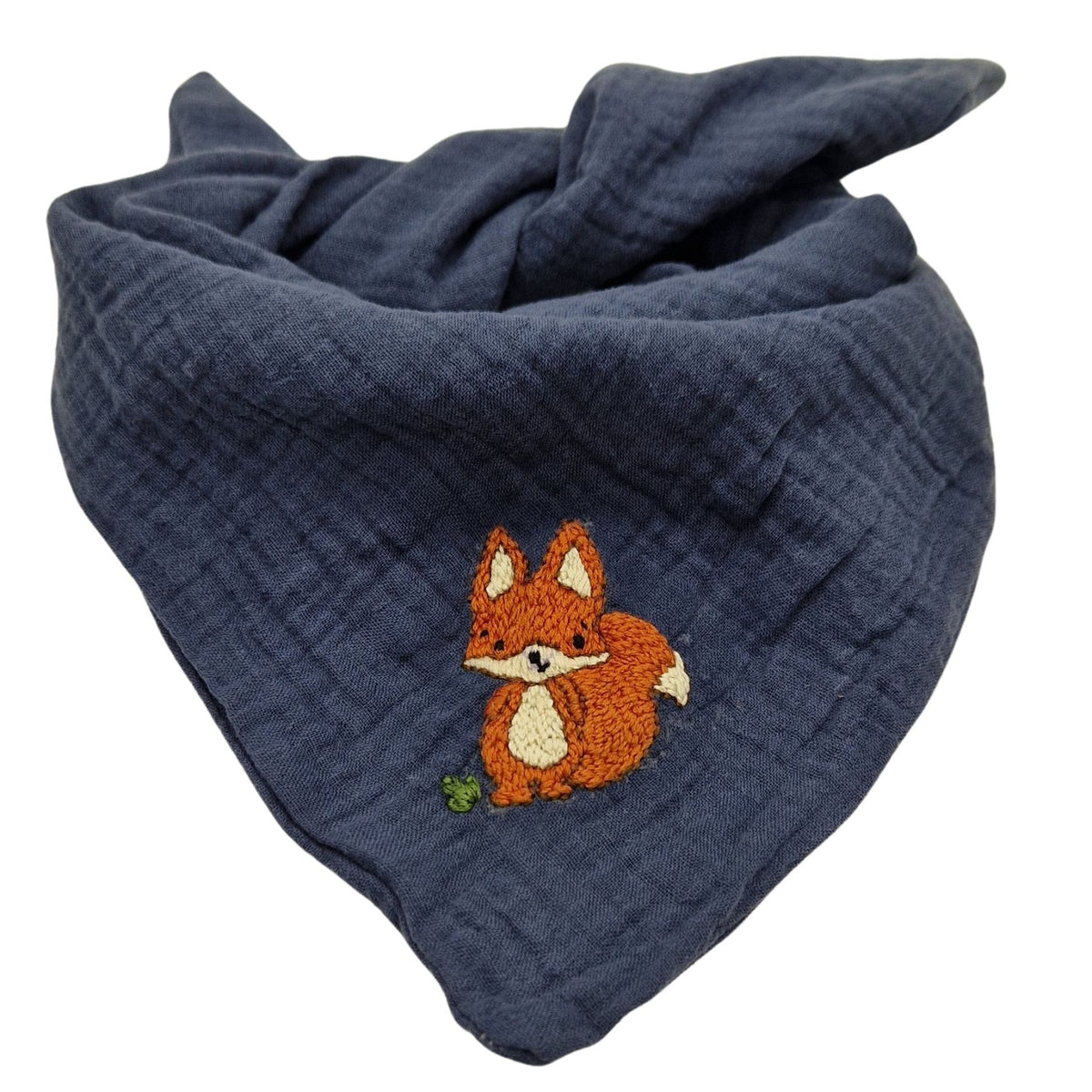 Dreieckstuch blau, bestickt, Fuchs