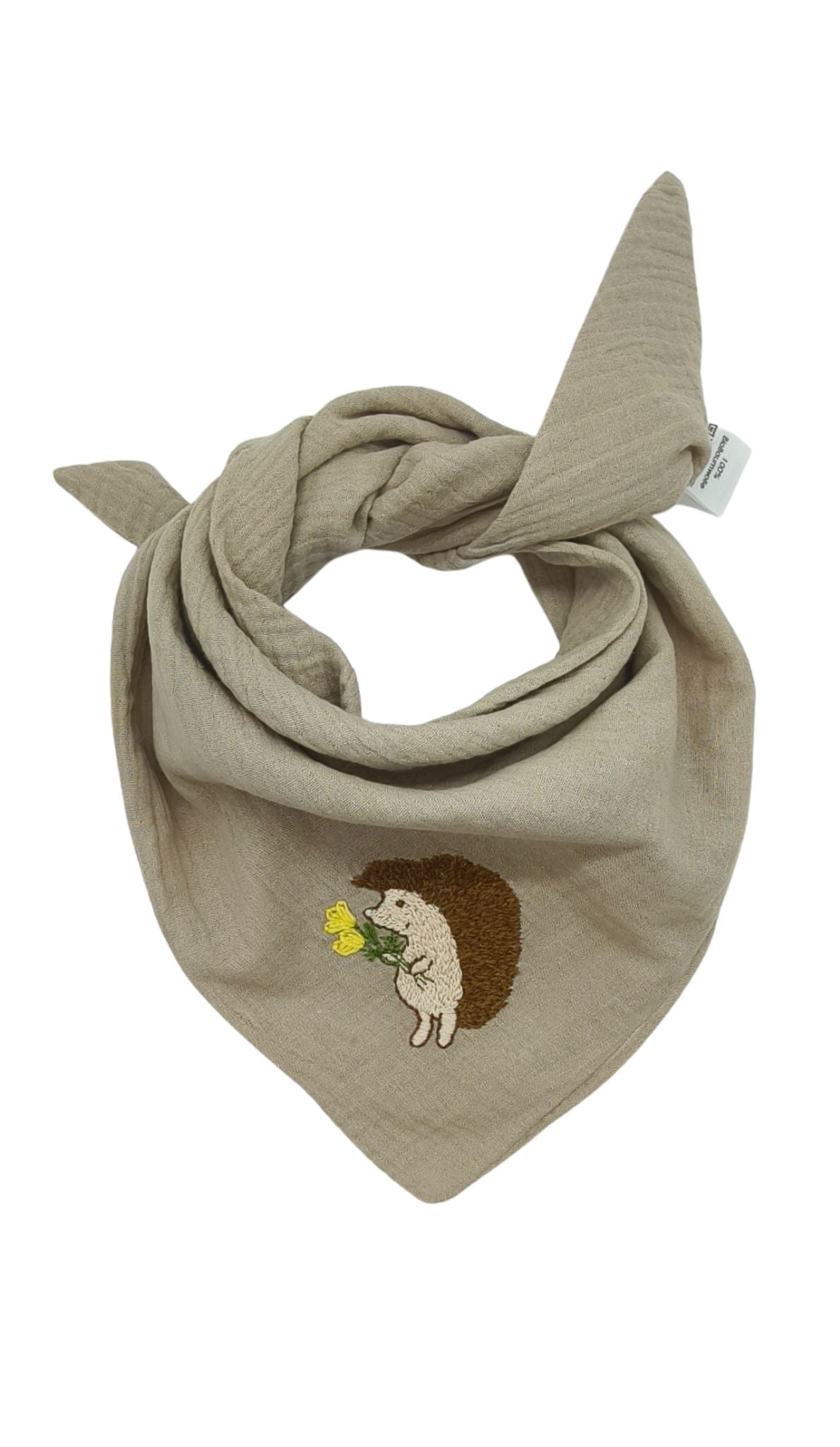 Dreieckstuch beige, bestickt, Igel