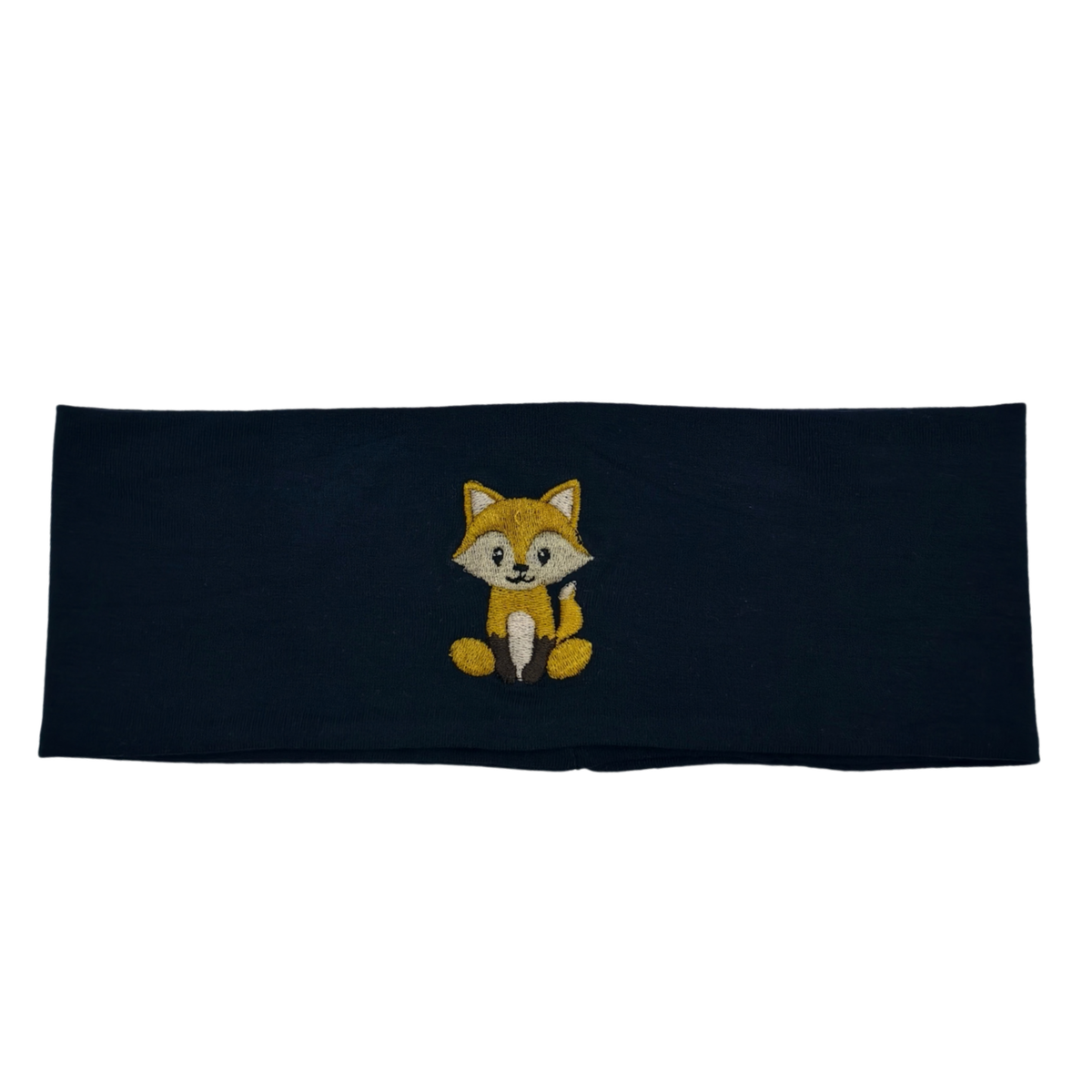 Stirnband dunkelblau, bestickt Fuchs