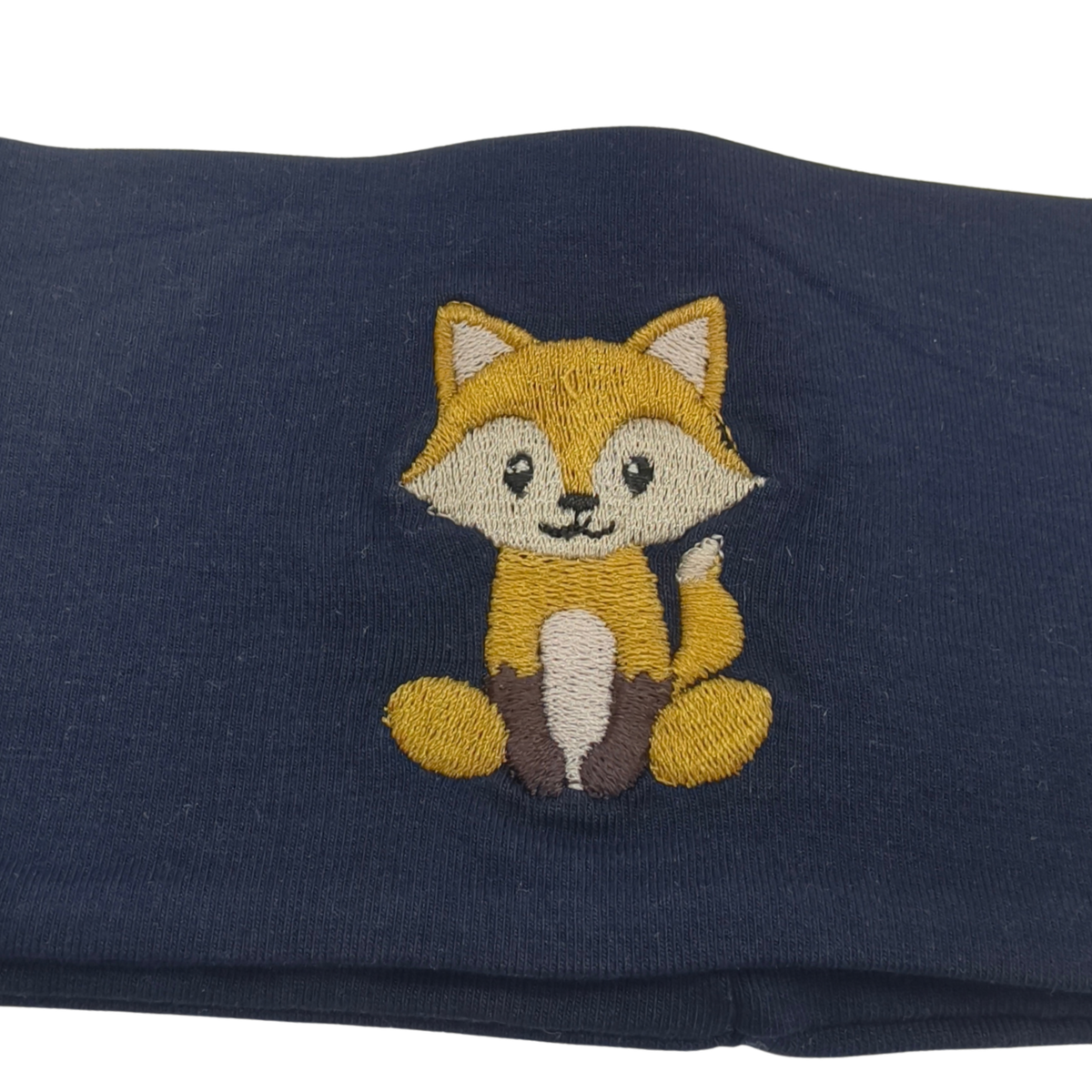 Stirnband dunkelblau, bestickt Fuchs