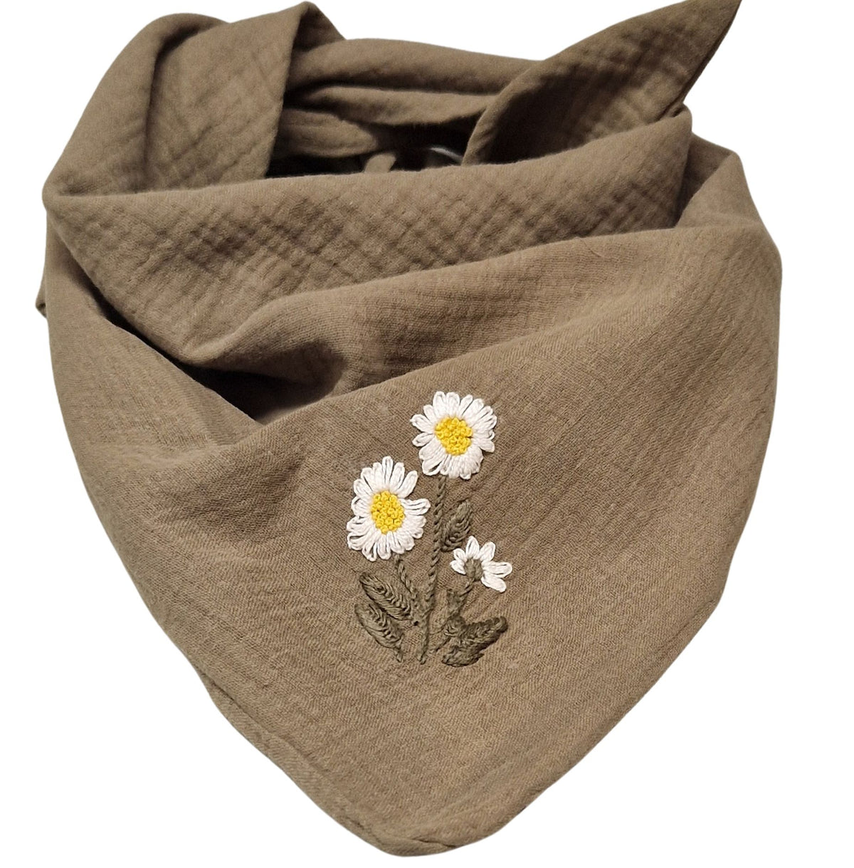 Dreieckstuch olive bestickt Blume