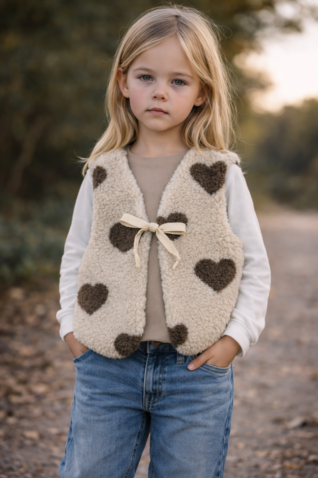 Weste, beige Herzen