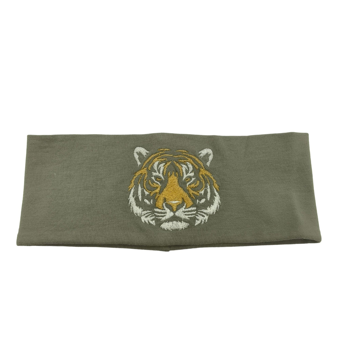 Stirnband olive, bestickt Tiger