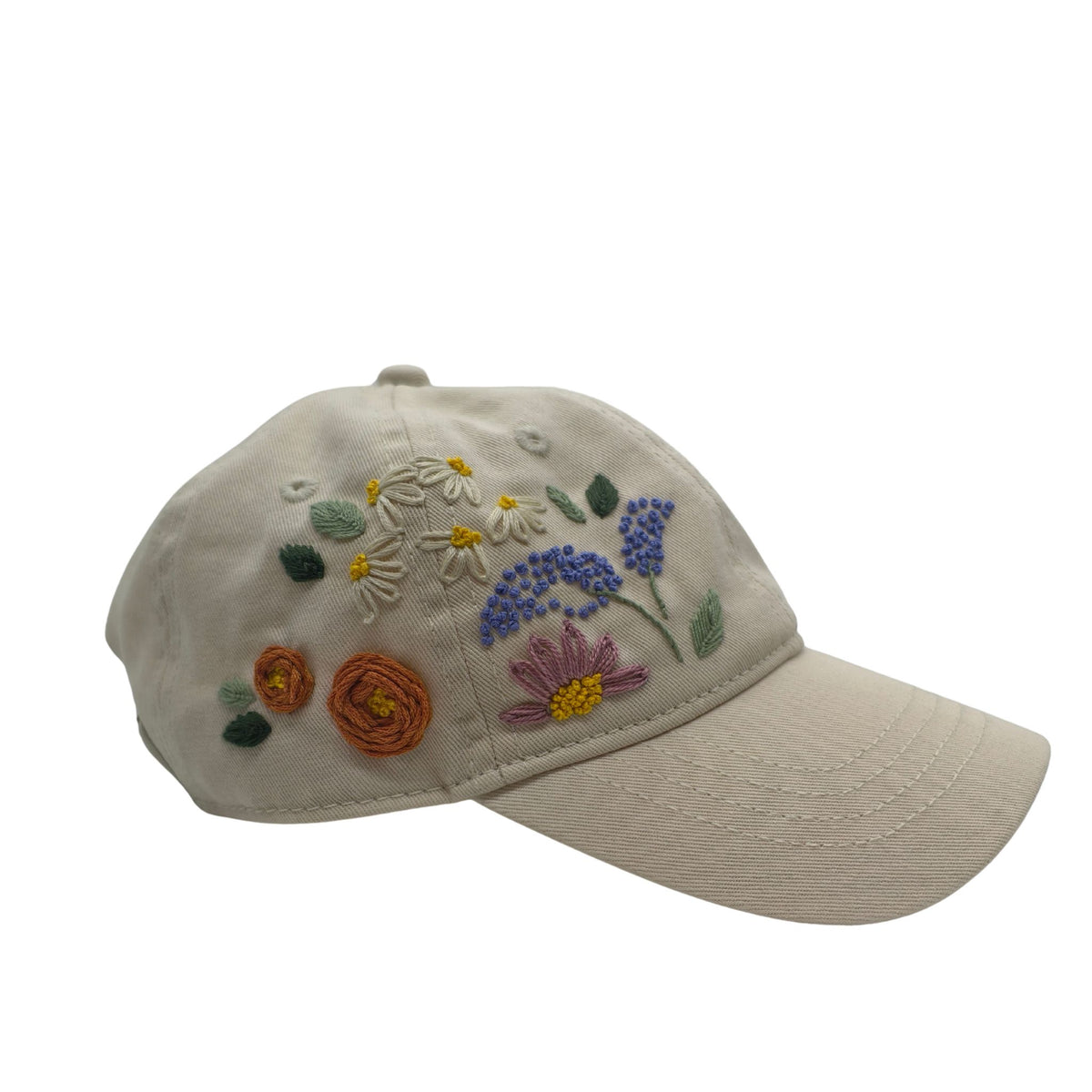 Kappe bestickt, beige Blumen