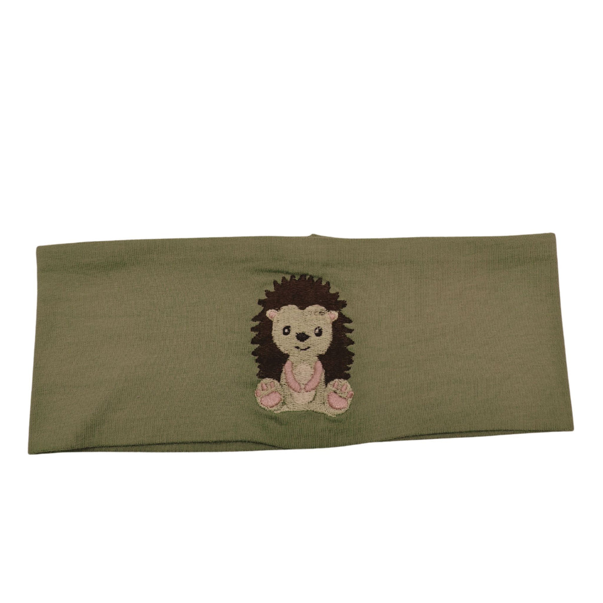 Stirnband olive, bestickt Igel