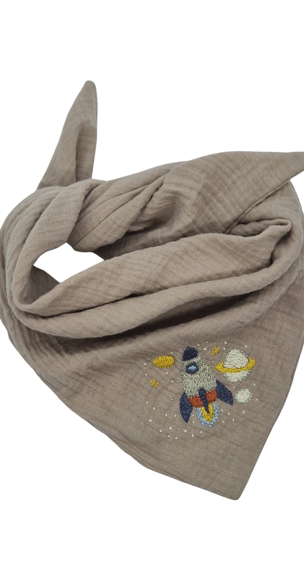 Dreieckstuch beige, bestickt, Rakete
