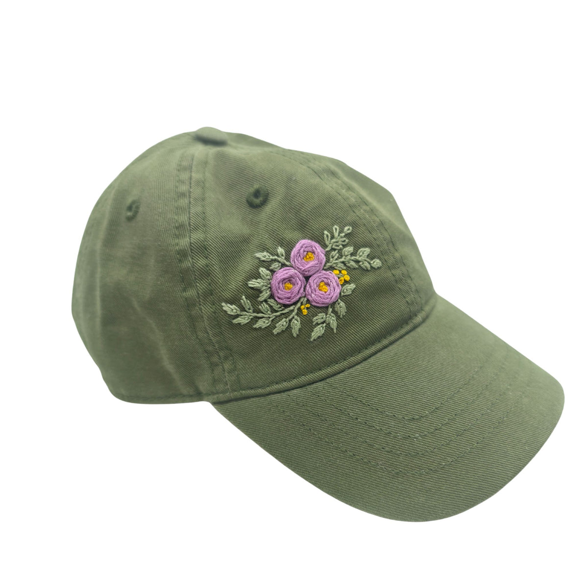 Kappe bestickt, oliv Rosen
