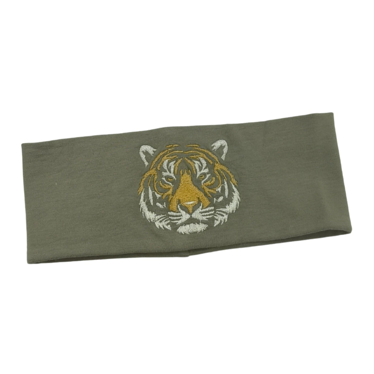 Stirnband olive, bestickt Tiger