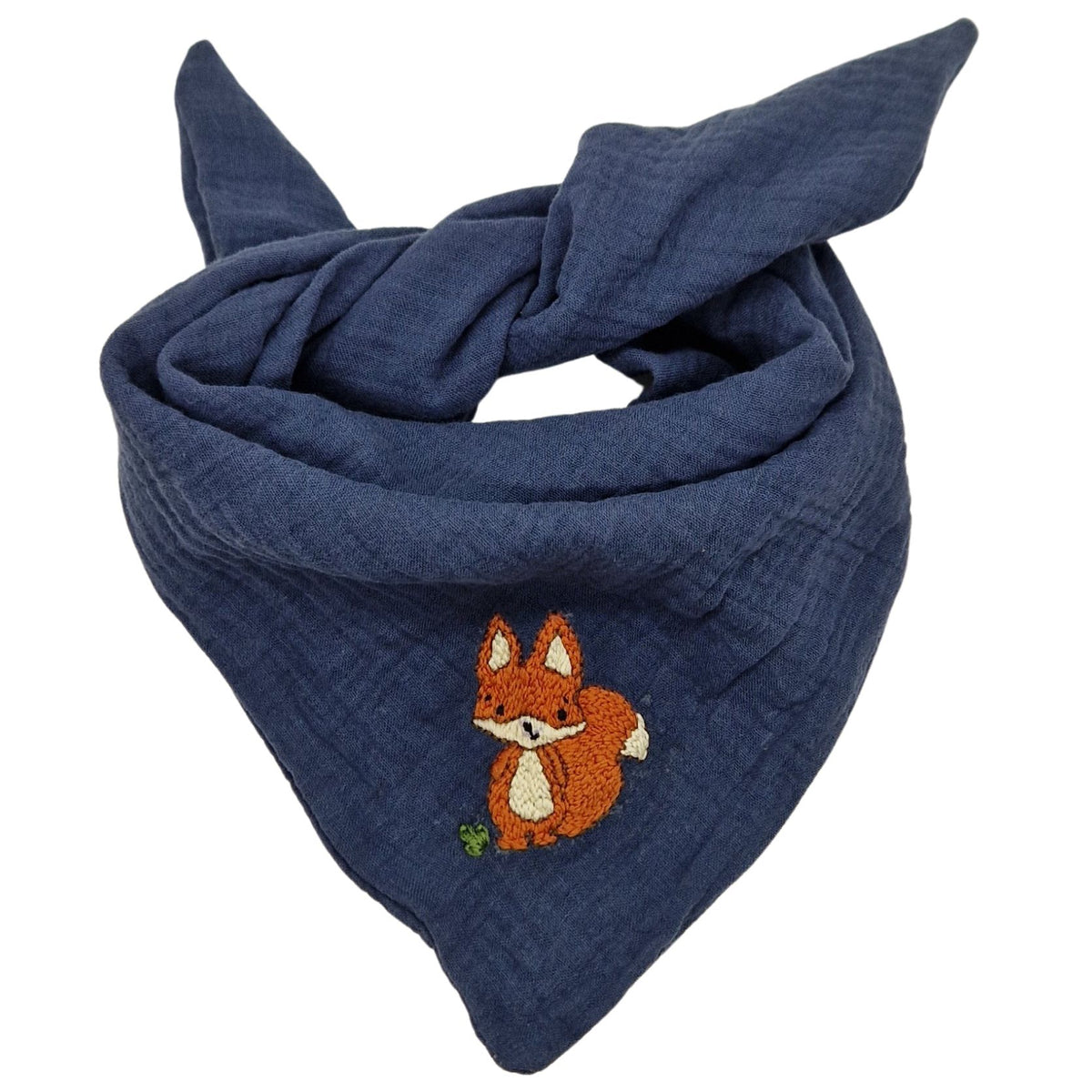 Dreieckstuch blau, bestickt, Fuchs