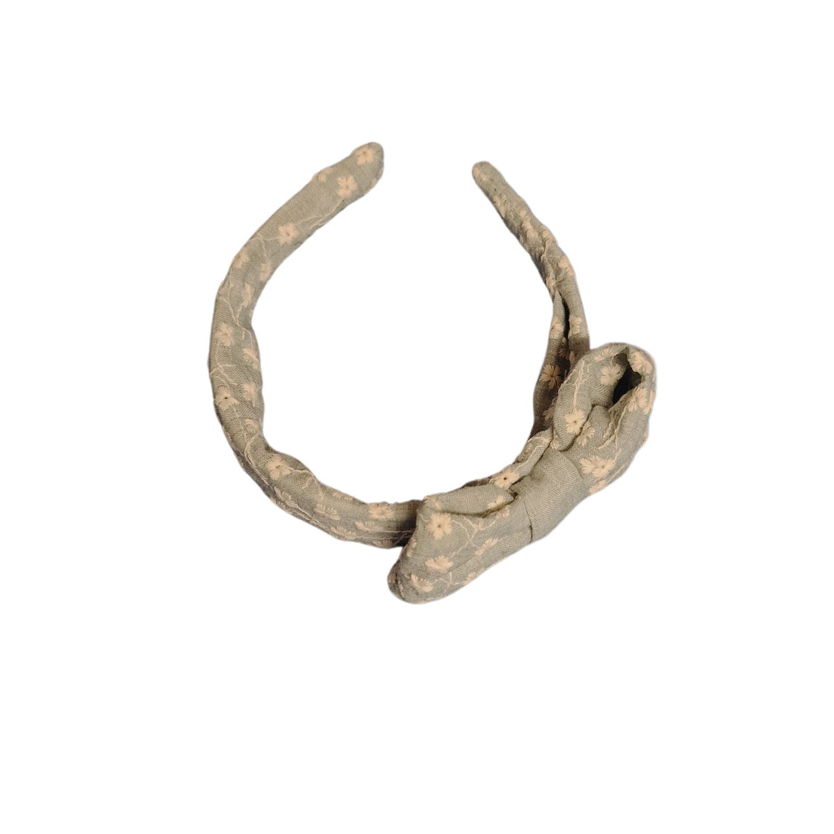 Haarreif helles blaugrau, Blumenstickmuster, mit Mascherl