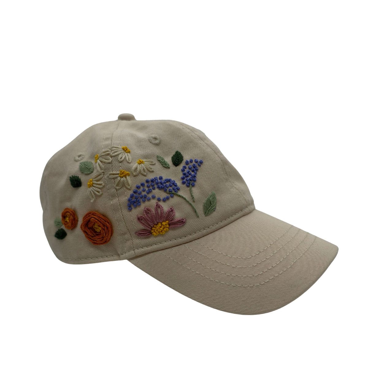 Kappe bestickt, beige Blumen