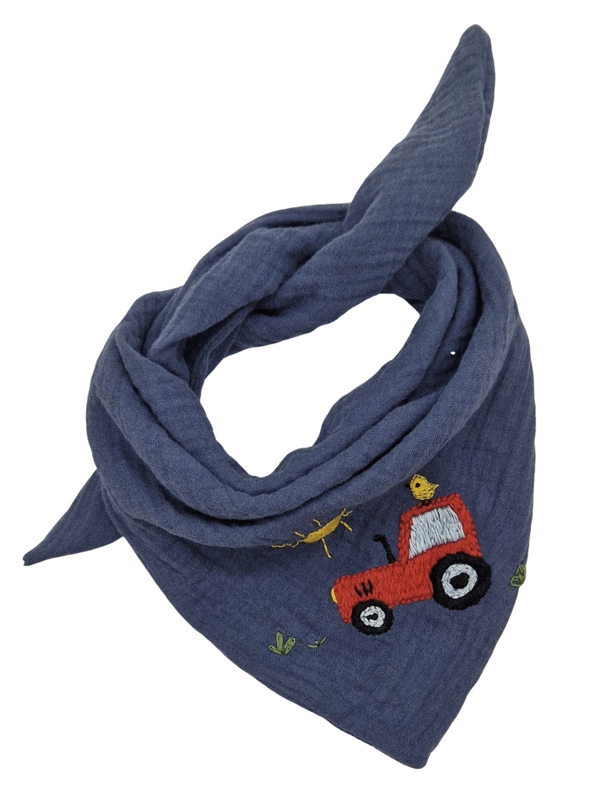 Dreieckstuch blau, bestickt, Traktor