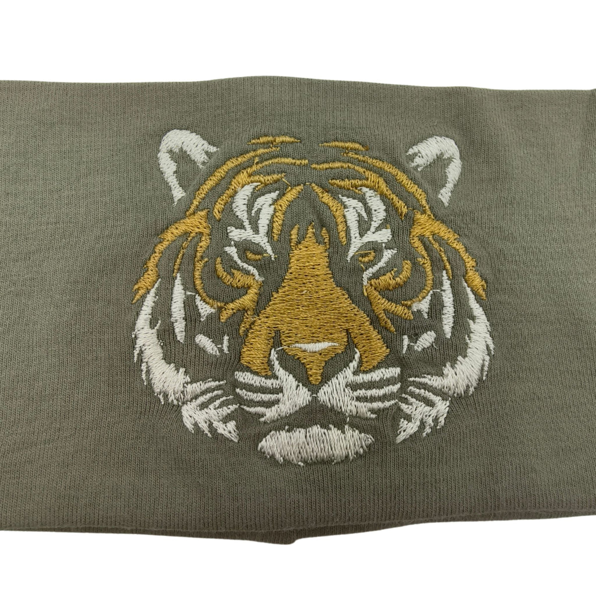 Stirnband olive, bestickt Tiger