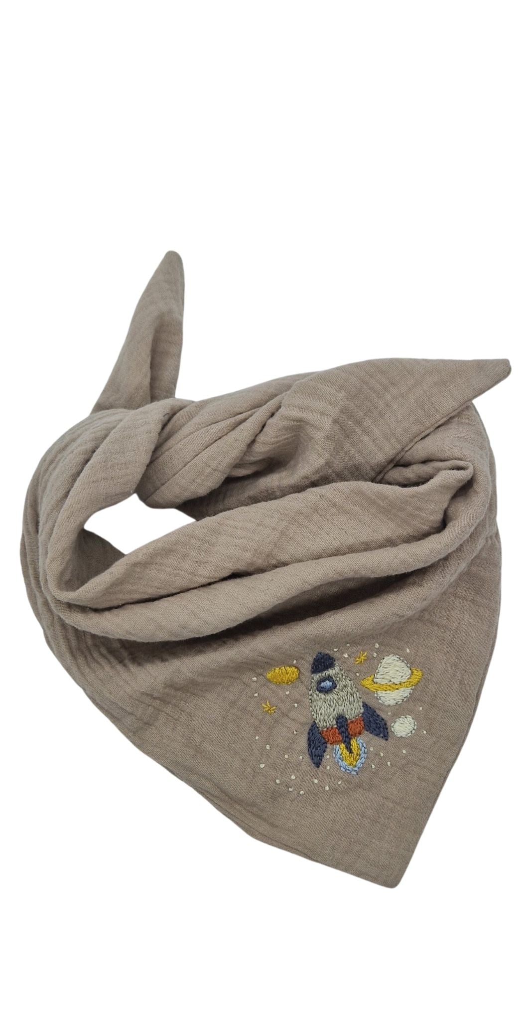 Dreieckstuch beige, bestickt, Rakete