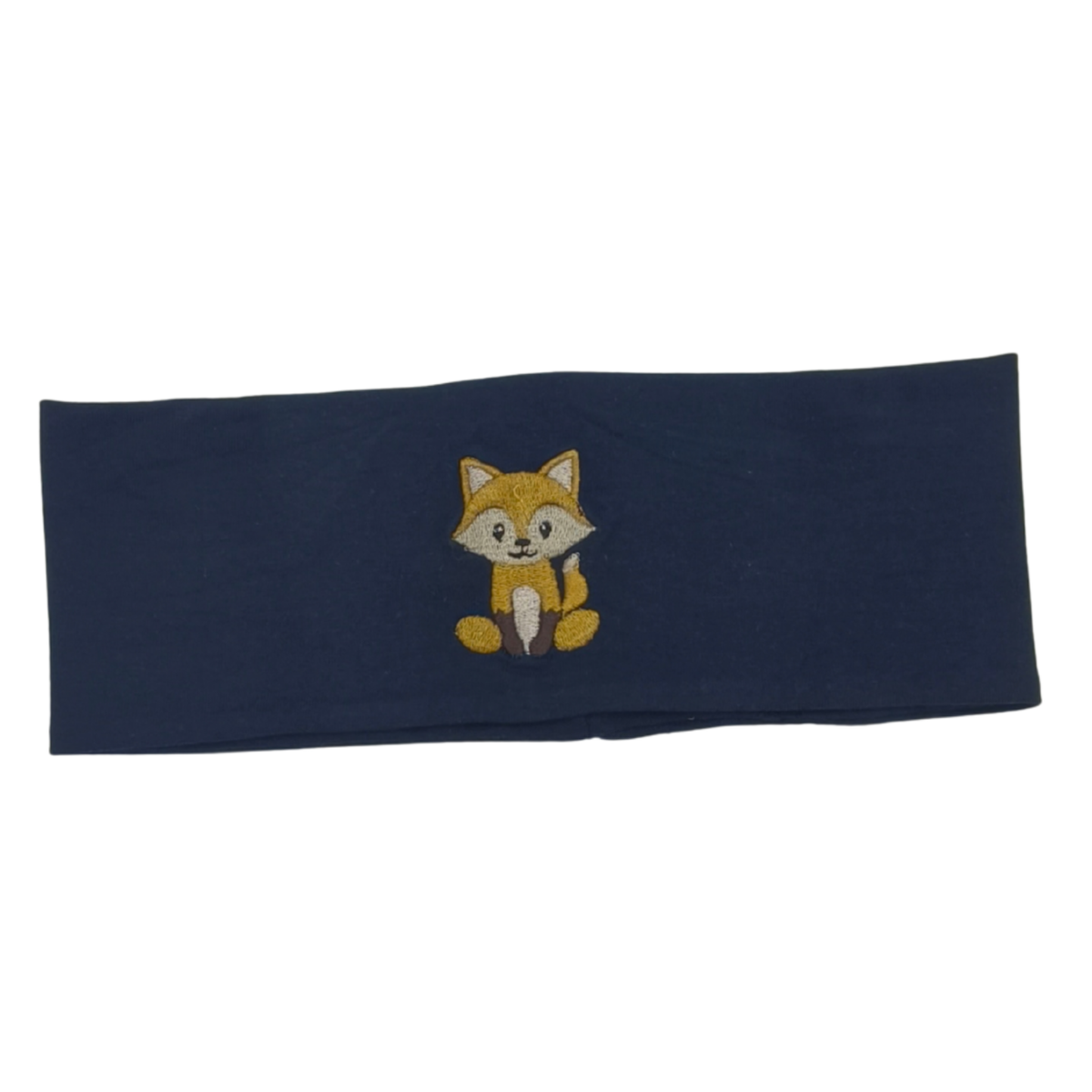 Stirnband dunkelblau, bestickt Fuchs