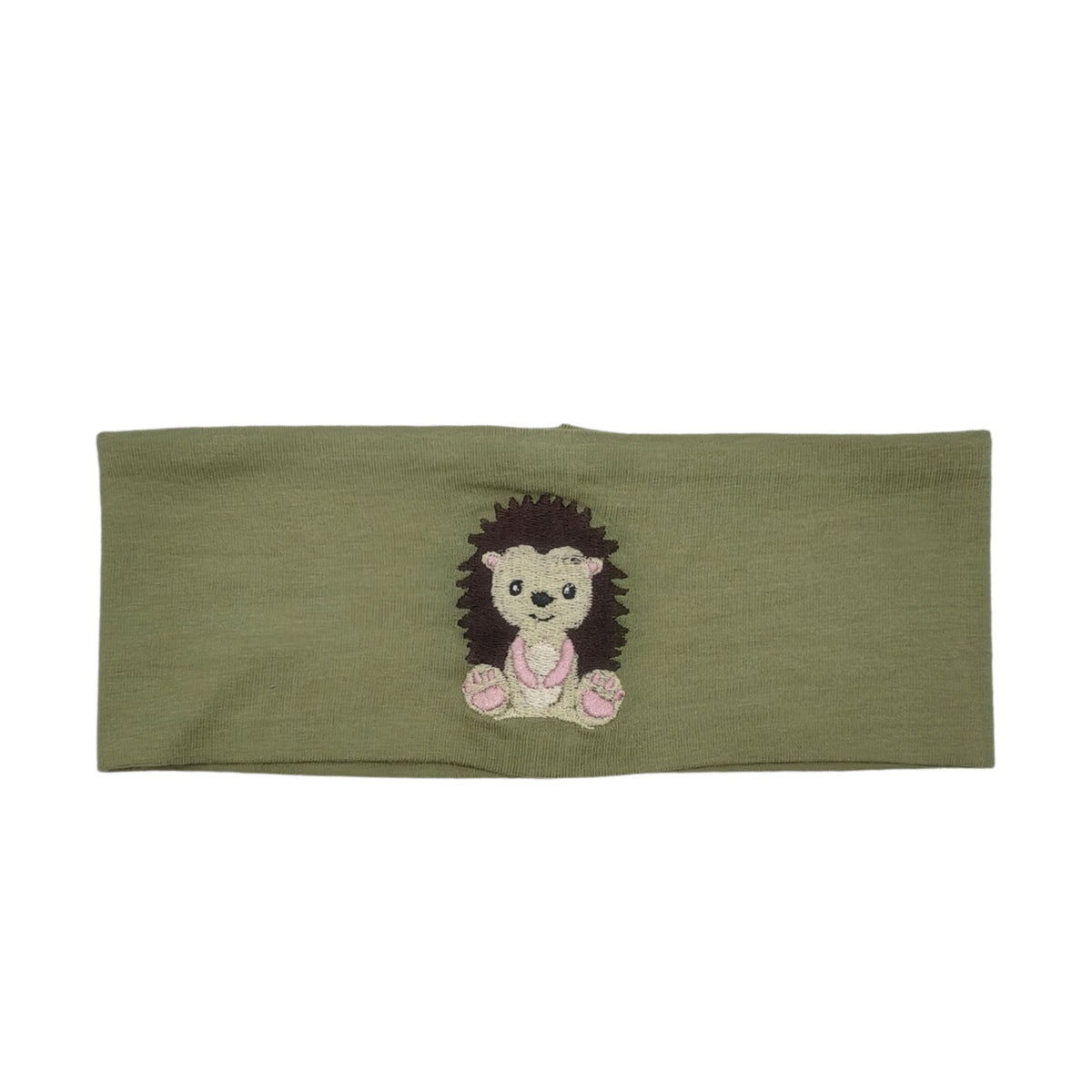 Stirnband olive, bestickt Igel