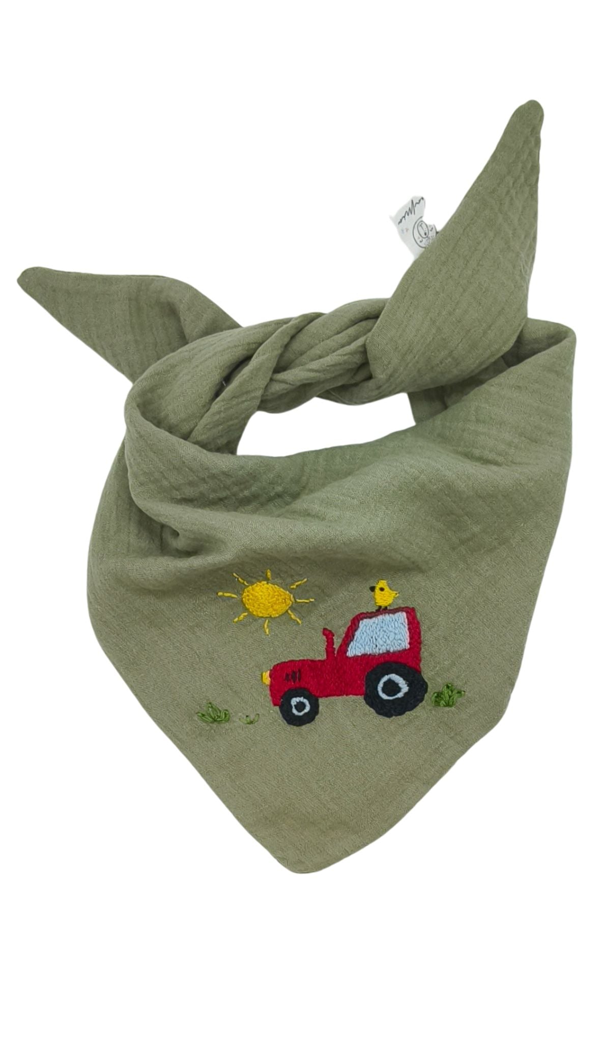 Dreieckstuch olive, bestickt, Traktor