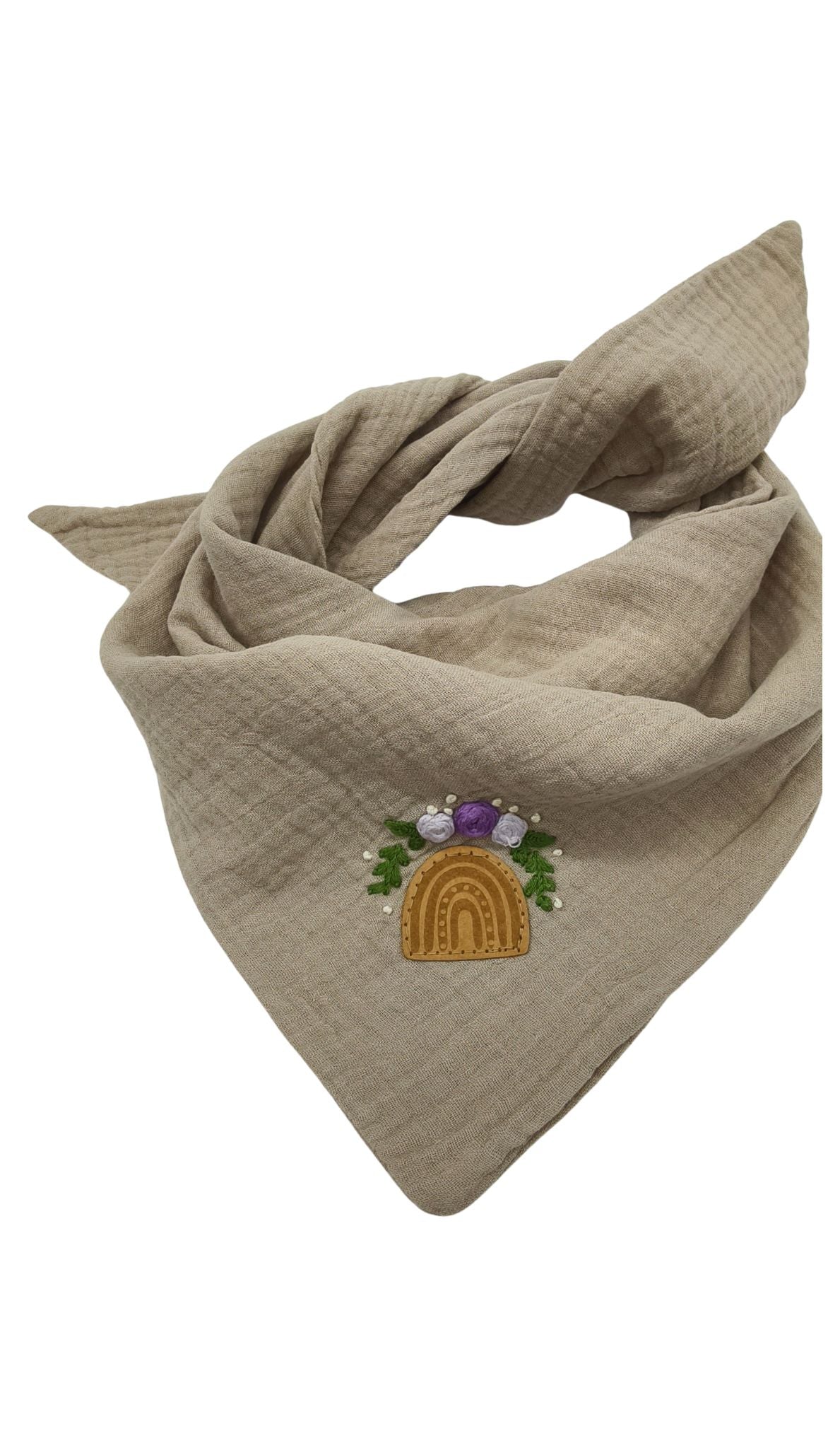 Dreieckstuch beige, bestickt, Rosen