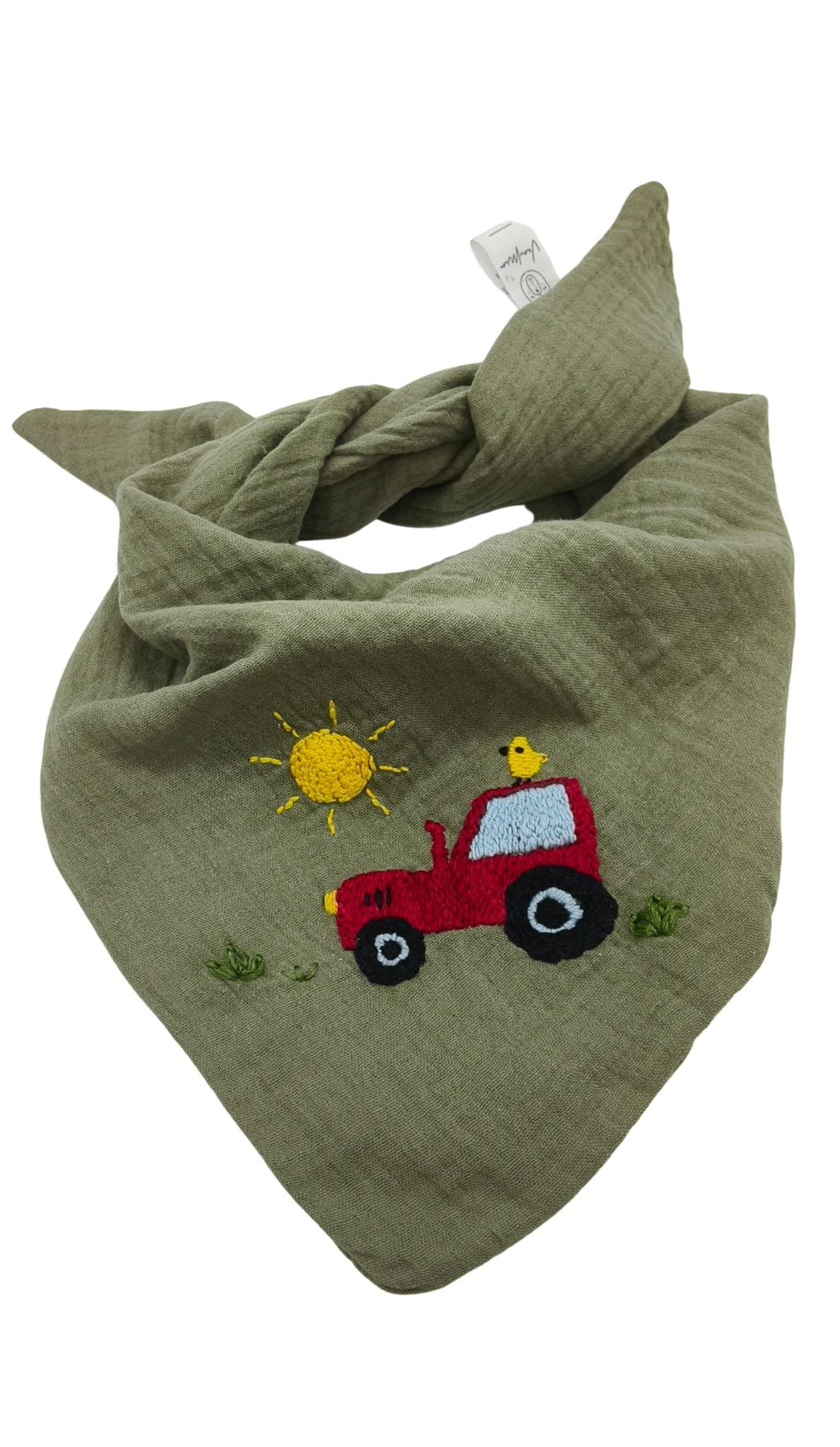 Dreieckstuch olive, bestickt, Traktor