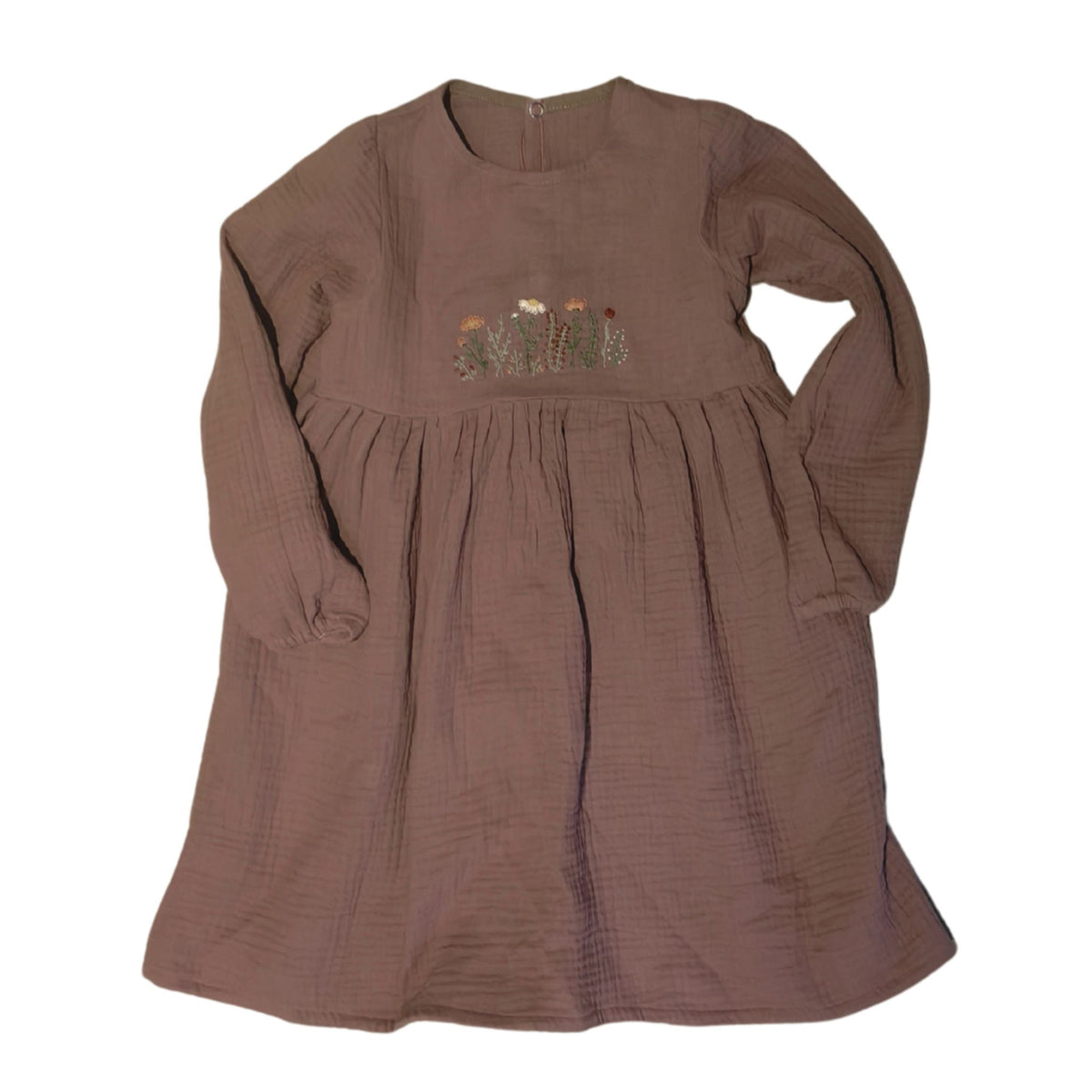 Kleid aus Musselin, mauve, Blumen handbestickt