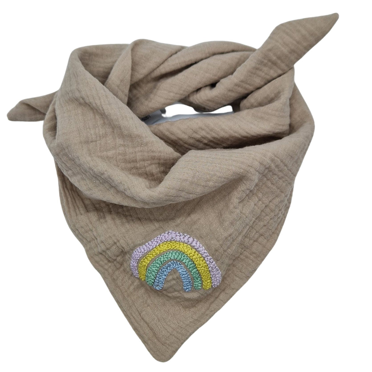 Dreieckstuch beige, bestickt, Regenbogen