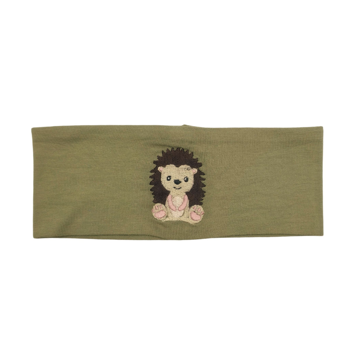 Stirnband olive, bestickt Igel