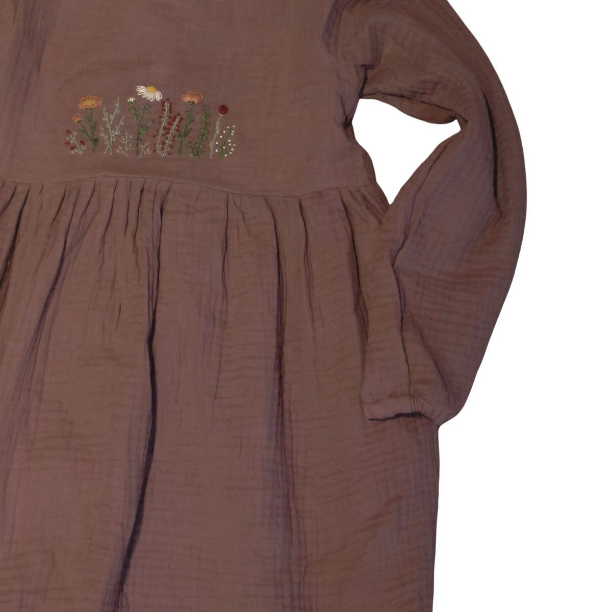 Kleid aus Musselin, mauve, Blumen handbestickt